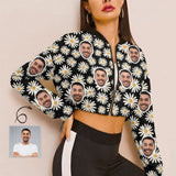 Custom Face Chrysanthemum Women's Cropped Jacket Chiffon Jacket