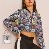 Custom Face Leopard Print Women's Cropped Jacket Chiffon Jacket