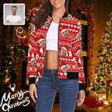Custom Face Red Pattern Christmas Women's Casual Jacket