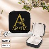 [Customized A-Z 26 Letters] Custom Name&Initials Black Jewelry Storage Box Jewelry Decorative Trinket Case Travel Jewelry Case Jewelry Organizer for Women Gift