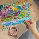 Custom Face Colorful Dinosaur Wooden Photo Puzzle 500/1000 Pieces