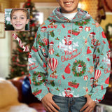 Custom Face Airplane Christmas Pattern Hoodie for 5~15Y Youth Personalized Hooded Pullover Loose Hoodie