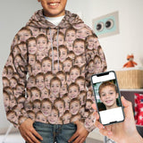 Custom Face Seamless Hoodie for 5~15Y Youth Personalized Hooded Pullover Loose Hoodie