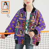Custom Face&Name Star Purple Girl's All Over Print Bomber Jacket
