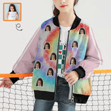 Custom Face Rainbow Girl's All Over Print Bomber Jacket
