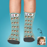 Fathers Day Socks With Custom Face I love Dad Green Background Personalized Kid's Socks Gift For Australian Father's Day