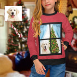 Custom Face Sweater Personalized Pet's Photo Christmas Window Girl's All Over Print Crew Neck Sweater Christmas Ugly Sweater With Face