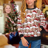 Custom Ugly Christmas Sweater With Photo Face Sweater Seamless Christmas Hat Personalized Girl's All Over Print Crew Neck Sweater For Christmas