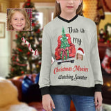 Custom Face Sweater This Is My Christmas Movie Watching Personalized Ugly Christmas Sweater With Photo Girls' All Over Print V-Neck Sweater