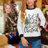 Custom Face Sweater Who Loves Christmas Personalized Girl's All Over Print Crew Neck Sweater Photo Ugly Christmas Sweater