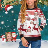 Custom Face Sweaters Christmas Deer Personalised Girl's All Over Print Crew Neck Sweater Custom Photo Ugly Christmas Sweater