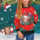 Custom Face Sweaters Christmas Snowflakes Red Personalised Girl's All Over Print Crew Neck Sweater Photo Ugly Christmas Sweater