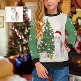 Custom Pet's Photo Sweater Christmas Tree Personalized Girl's All Over Print Crew Neck Sweater Ugly Sweater With Photo For Christmas