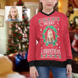 Custom Photo Sweater Merry Christmas Red Personalized Girls' All Over Print V-Neck Sweater Custom Ugly Sweater With Picture For Christmas