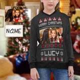 Custom Sweater Photo&Name Merry Christmas Personalized Girls' All Over Print V-Neck Sweater Custom Photo Ugly Christmas Sweater
