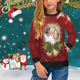 Custom Sweaters Photo Personalised Christmas Bell Girl's All Over Print Crew Neck Sweater Photo Ugly Christmas Sweater
