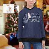 Personalized Photo Ugly Christmas Sweater Custom Ugly Sweater Cat Sweater Custom Cat's Photo Merry Christmas Girls' All Over Print V-Neck Sweater