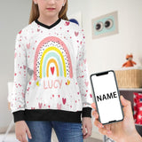 Personalized Sweater Custom Name Love Rainbow Girl's All Over Print V-Neck Sweater Personalized Ugly Sweater With Photo