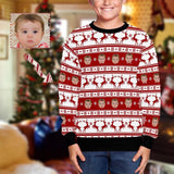 Custom Face Christmas Deer Printing Kids' All Over Print Fuzzy Sweatshirt