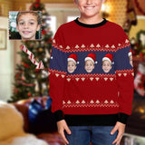 Custom Face Three Christmas Hats Kids' All Over Print Fuzzy Sweatshirt