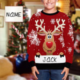 Custom Name Christmas Antlers Snowflake Kids' All Over Print Fuzzy Sweatshirt