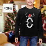 Custom Name Christmas Hat Black Kid's Crewneck Sweatshirt