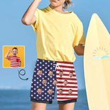 Custom Face Kid's 2 in 1 Sport Shorts Personalized Flag Drawstring Trunk for 5-12 Years Boy