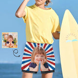 Custom Face Kid's 2 in 1 Sport Shorts Personalized Stripe Drawstring Trunk for 5-12 Years Boy