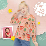 Custom Face Sweaters Orange Doll Personalised Pullover Kid's Crewneck Sweater For Girls 6-12Y Custom Photo Ugly Sweater