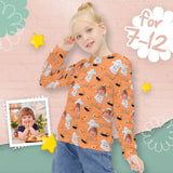 Custom Face Sweaters Orange Halloween Personalised Pullover Kid's Crewneck Sweater For Girls 6-12Y