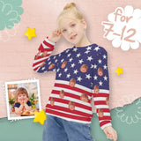 Custom Face Sweaters USA Flag Personalised Pullover Kid's Crewneck Sweater For Girls 6-12Y Photo Ugly Sweater