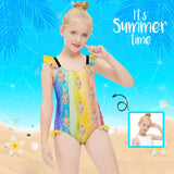 Custom Face Colorful Girls' Swimsuit One Piece Swimwear For Kids 6-12years