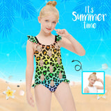 Custom Face Leopard Girls' Swimsuit One Piece Swimwear For Kids 6-12years