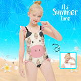 Custom Face Milk Cow Girls' Swimsuit One Piece Swimwear For Kids 6-12years