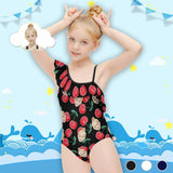 Custom Face Morgan Floral Kids Floundered One-Piece Swimsuit For Girls All Over Print Beach Swimwear Bathing Suit For Kids 6-12 Years