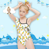 Custom Face Pineapple Kids Floundered One-Piece Swimsuit For Girls All Over Print Beach Swimwear Bathing Suit For Kids 6-12 Years