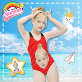 Custom Face Red Dots Kid's Swimsuit