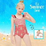 Custom Face Red Stars Girls' Swimsuit One Piece Swimwear For Kids 6-12years