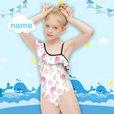 Custom Name Flamingo Kids Floundered One-Piece Swimsuit For Girls All Over Print Beach Swimwear Bathing Suit For Kids 6-12 Years