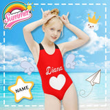 Custom Name Red Love Kid's Swimsuit