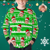 #7-16Y Custom Face Happy Christmas Kids' Rib Cuff Long Sleeve T-shirt