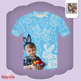 #6-15Y Custom Face Happy Easter Day Blue Kid's All Over Print T-shirt