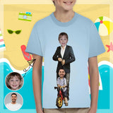 #6-15Y Custom Face Play With Dad Blue Background Kid's All Over Print T-shirt