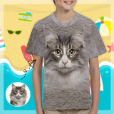 #6-15Y Custom Photo Cute Cat Face Kid's All Over Print T-shirt