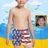 Custom Face American Flag Little Boys' Swimming Trunks Personalized Toddler Boy Swim Shorts Children Swimwear