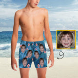 Custom Face Blue Flower Big Boys' Swimming Trunks Personalized Kids' Swim Shorts Children Swimwear