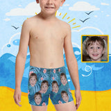 Custom Face Blue Flower Plant Little Boys' Swimming Trunks Beach Shorts Personalized Toddler Boy Swim Shorts Children Swimwear