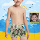 Custom Face Green Flower Leaves Little Boys' Swimming Trunks Beach Shorts Personalized Toddler Boy Swim Shorts Children Swimwear