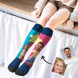 Custom Face Socks Comfort Socks Daughter&Dad Photo Star Knee High Socks Best Gift for Dad
