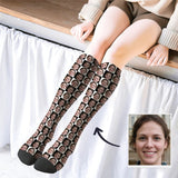 Personalized Socks Knee High Funny Photo Socks Custom Black&White Grid Socks Gift for Men Women